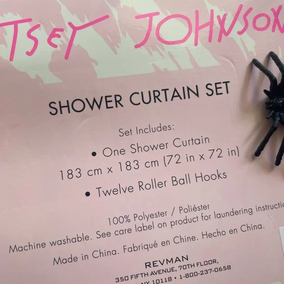 New Betsey Johnson Pink and Black Shower Curtain Set - Picture 6 of 6